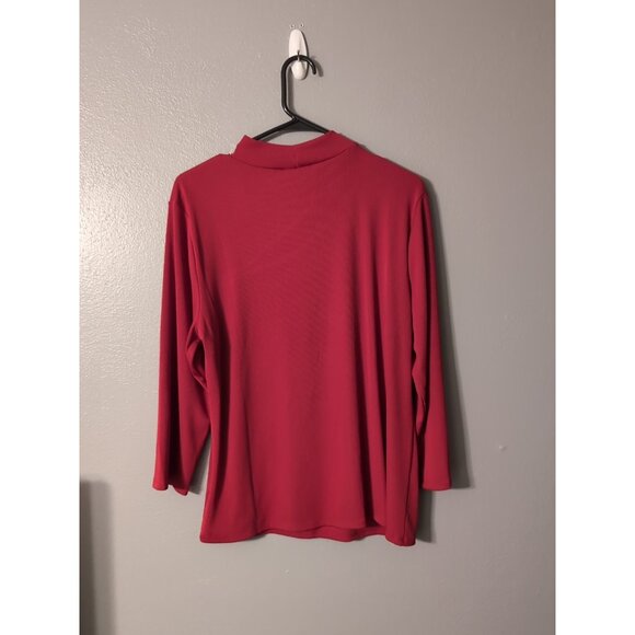 CATHERINE MALANDRINO Women's Size XL Ruby Red CutOut 3/4 Sleeve Mock Neck Blouse - Picture 4 of 8